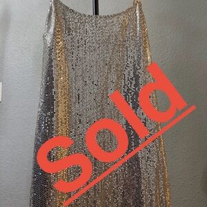 bebe silver Sequin Strapless Slip Dress